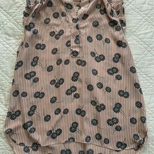 LOFT pink stripe w/blue floral button down sleeveless shirt.